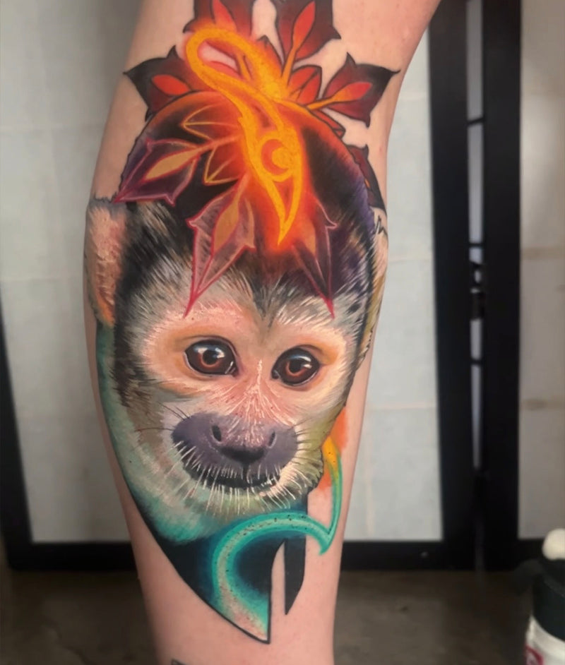 Colour realism monkey tattoo by Frederick Bain